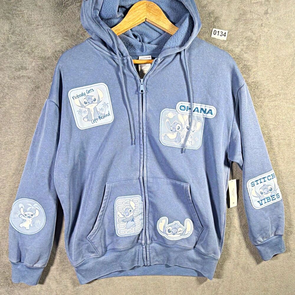 Disney Stitch Women’s M Blue Fleece Full Zip Hoodie Stitch Angel Graphic Print